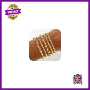 14K Gold Plated Stackable Bead Bracelet Set, 5 Piece Elastic